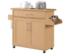 Hodedah Kitchen Island with Spice Rack Beech